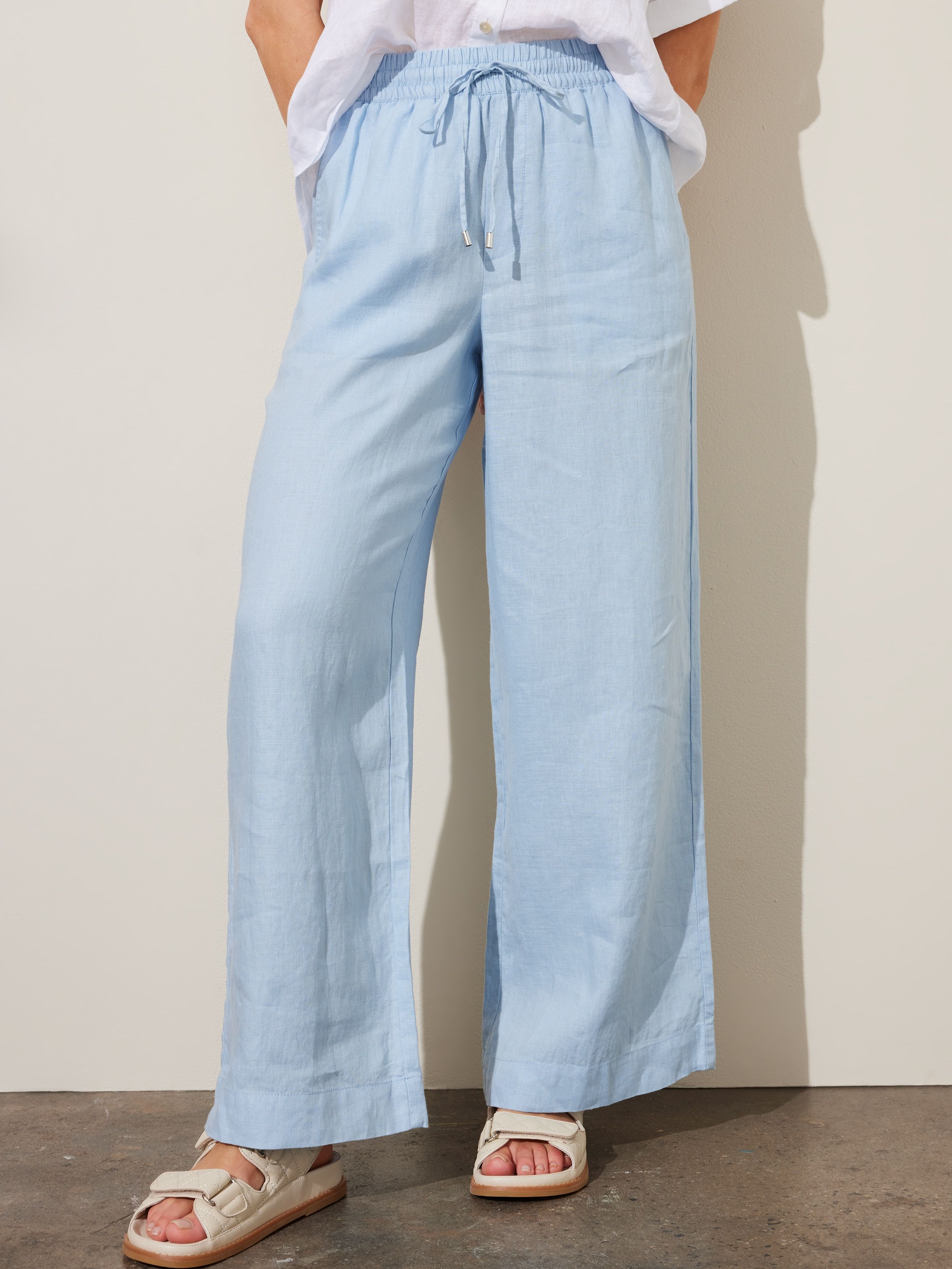 Wide-Leg Pull-On Linen Pants